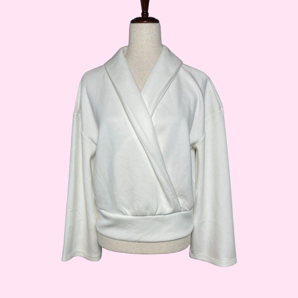 SPANX New Airessentials Wrap Top Blouse White LARGE Women Pullover coquette soft